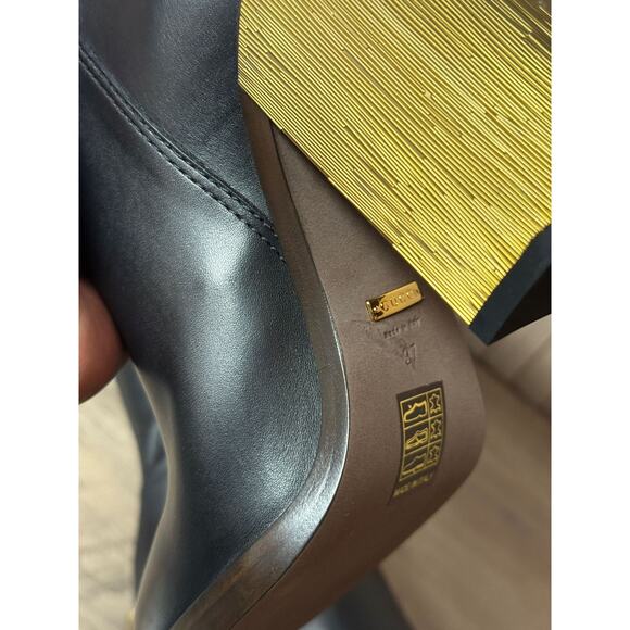 GUCCI Gold Heel Black Leather Knee Boots "Lifford" Size 37 IT / 7 US Authentic - Picture 11 of 16